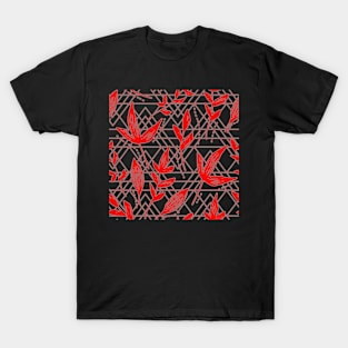 CUTE COOL RED PATTERN GEOMETRIC SHAPE LEAF SEAMLESS PATTERN T-Shirt